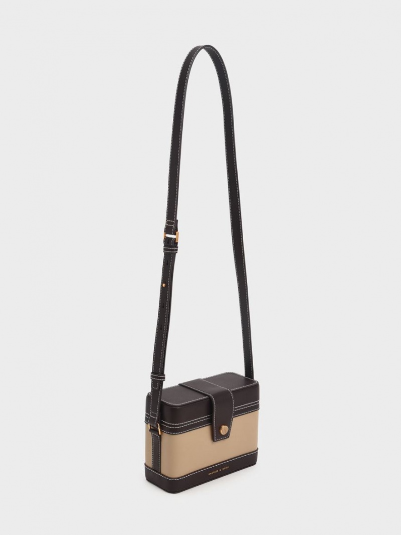 τσάντεσ χιαστί Charles And Keith Bronte Contrast-Trim Boxy καφε | 28913-DRXT