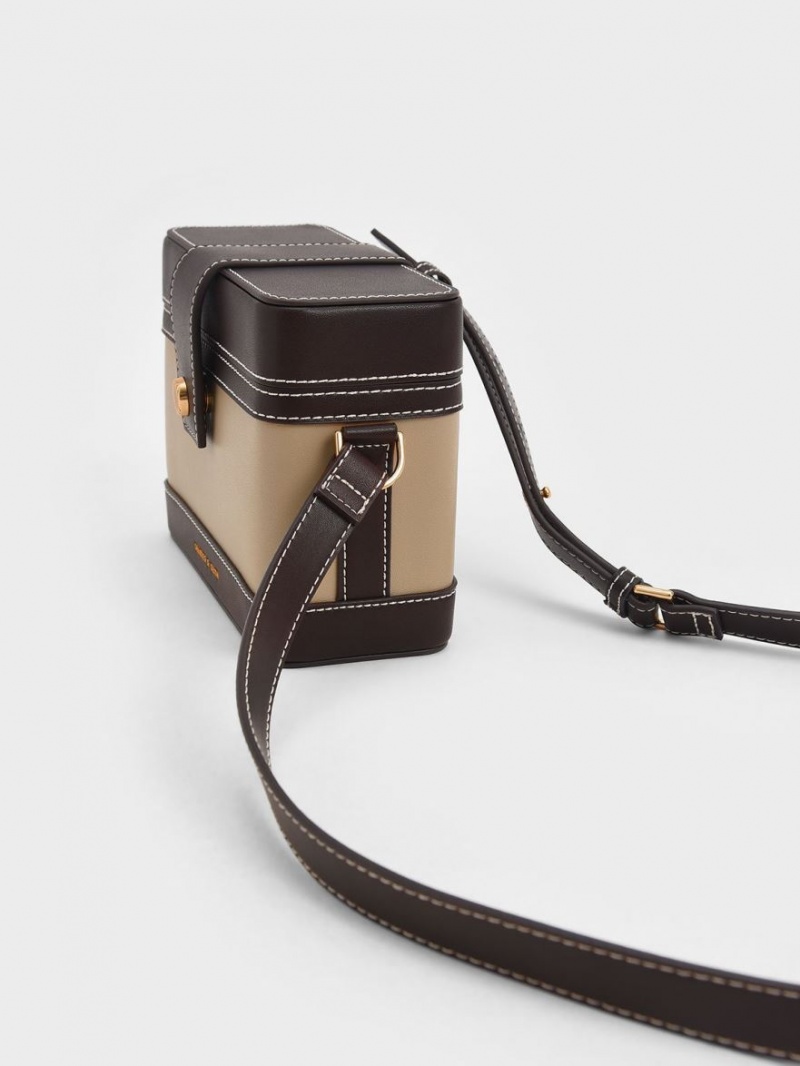 τσάντεσ χιαστί Charles And Keith Bronte Contrast-Trim Boxy καφε | 28913-DRXT
