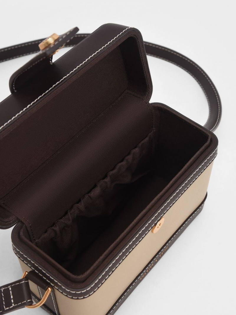 τσάντεσ χιαστί Charles And Keith Bronte Contrast-Trim Boxy καφε | 28913-DRXT