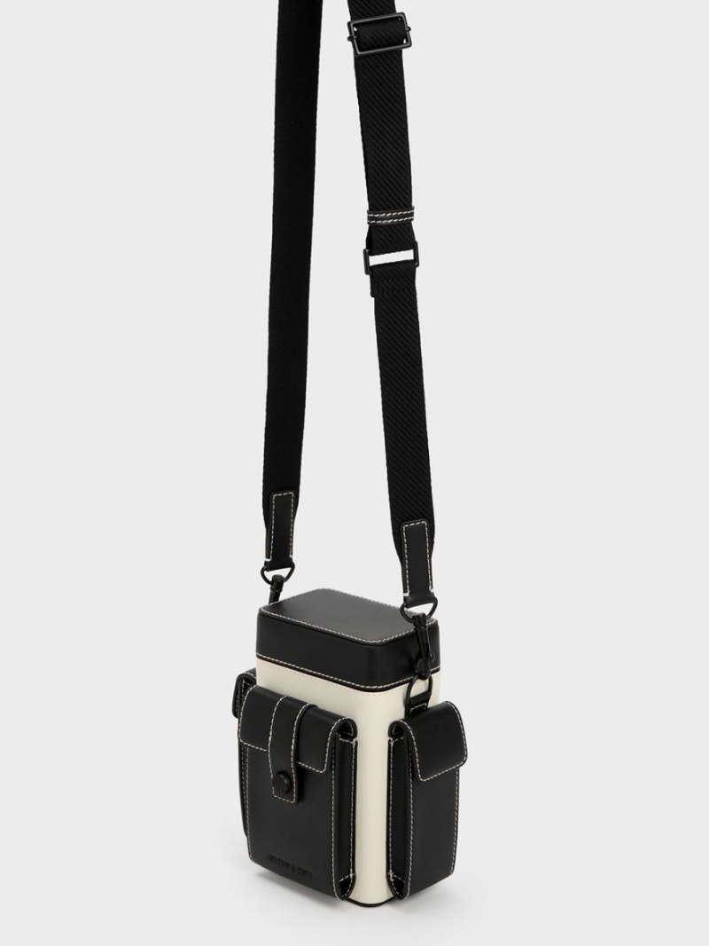 τσάντεσ χιαστί Charles And Keith Bronte Multi-Pocket μαυρα ασπρα | 18954-XIRG