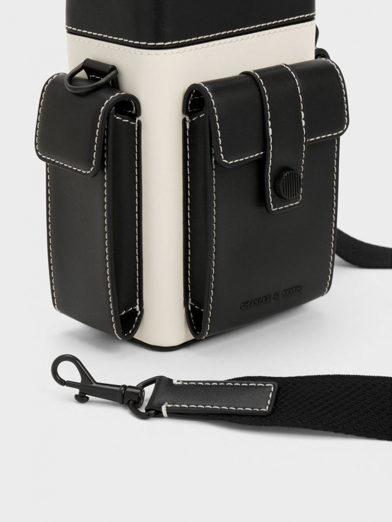 τσάντεσ χιαστί Charles And Keith Bronte Multi-Pocket μαυρα ασπρα | 18954-XIRG