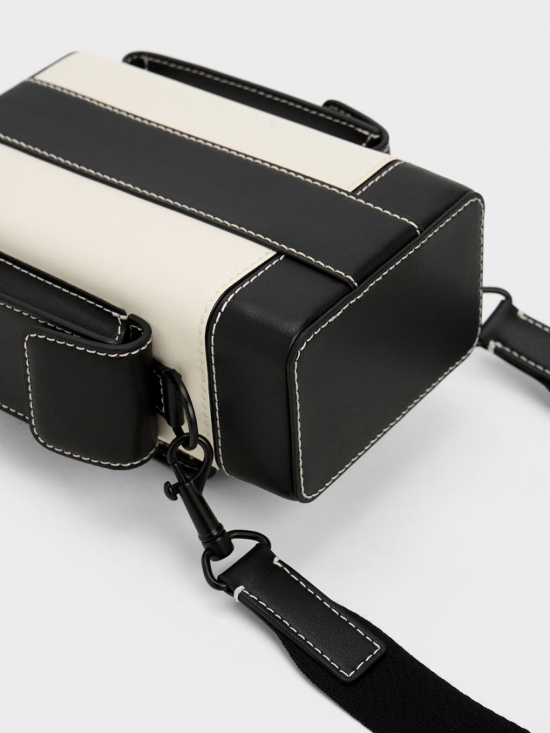 τσάντεσ χιαστί Charles And Keith Bronte Multi-Pocket μαυρα ασπρα | 18954-XIRG
