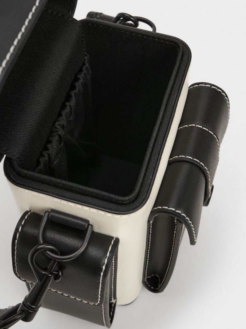 τσάντεσ χιαστί Charles And Keith Bronte Multi-Pocket μαυρα ασπρα | 18954-XIRG
