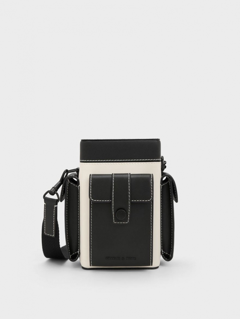 τσάντεσ χιαστί Charles And Keith Bronte Multi-Pocket μαυρα ασπρα | 18954-XIRG