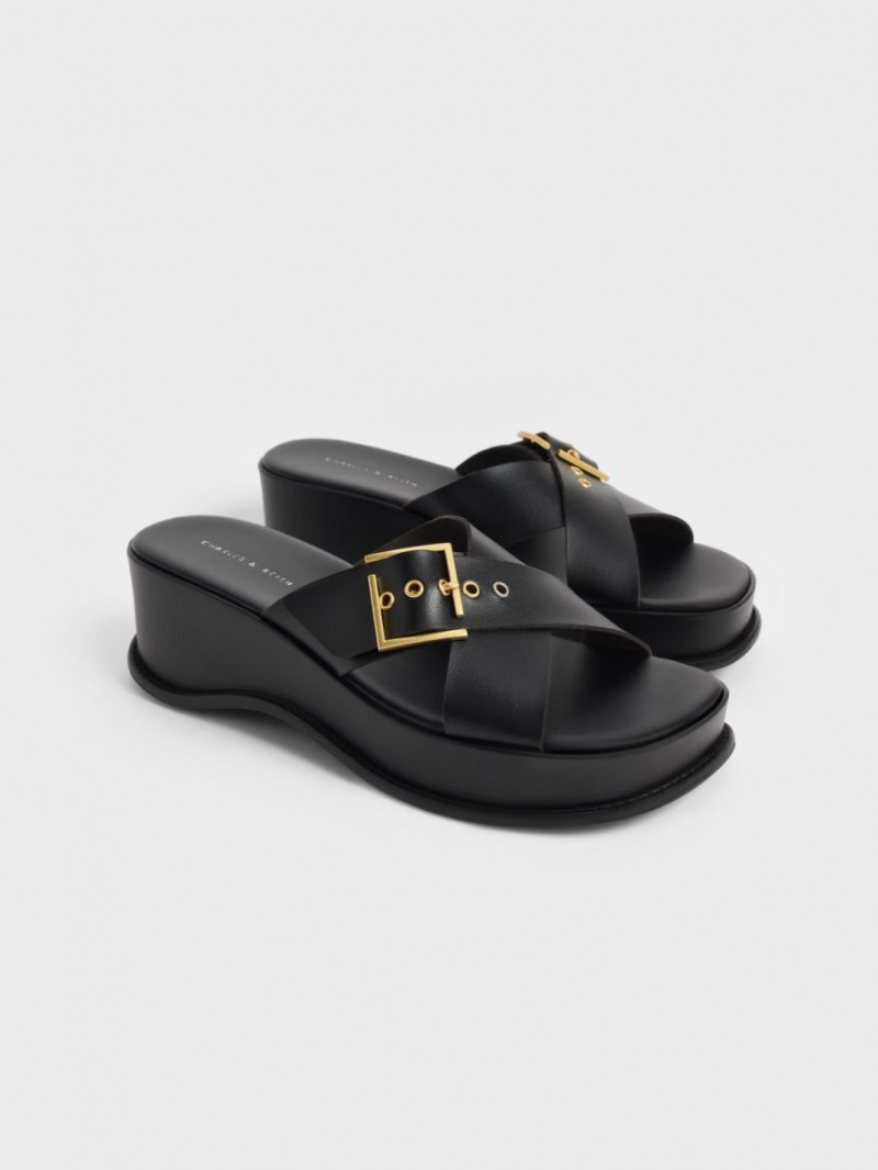 Πεδιλα Πλατφορμεσ Charles And Keith Buckled Crossover μαυρα | 32840-SXGM