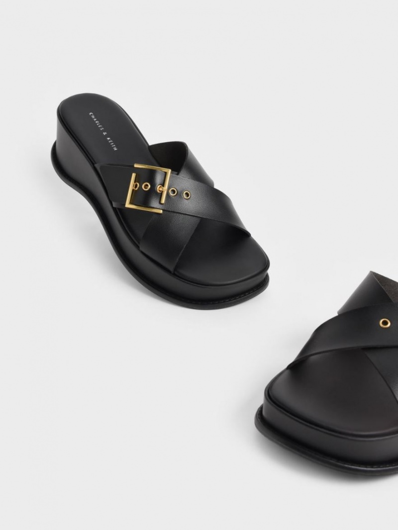 Πεδιλα Πλατφορμεσ Charles And Keith Buckled Crossover μαυρα | 32840-SXGM