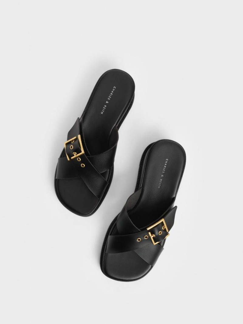 Πεδιλα Πλατφορμεσ Charles And Keith Buckled Crossover μαυρα | 32840-SXGM