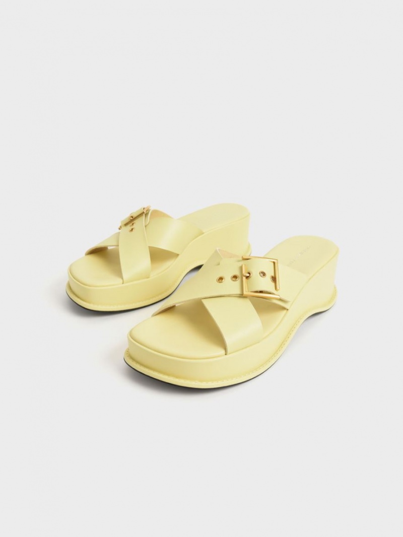 Πεδιλα Πλατφορμεσ Charles And Keith Buckled Crossover κίτρινα | 38701-EHNR