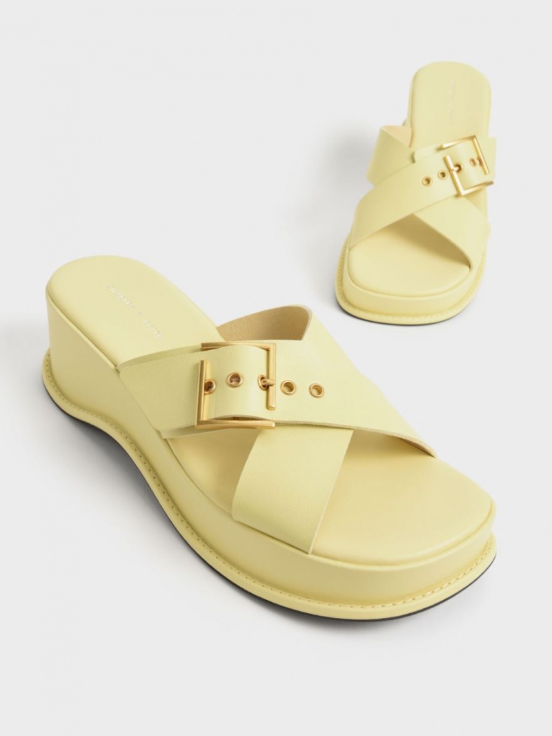 Πεδιλα Πλατφορμεσ Charles And Keith Buckled Crossover κίτρινα | 38701-EHNR