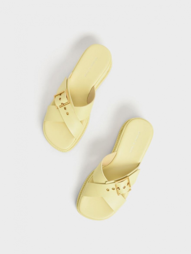 Πεδιλα Πλατφορμεσ Charles And Keith Buckled Crossover κίτρινα | 38701-EHNR
