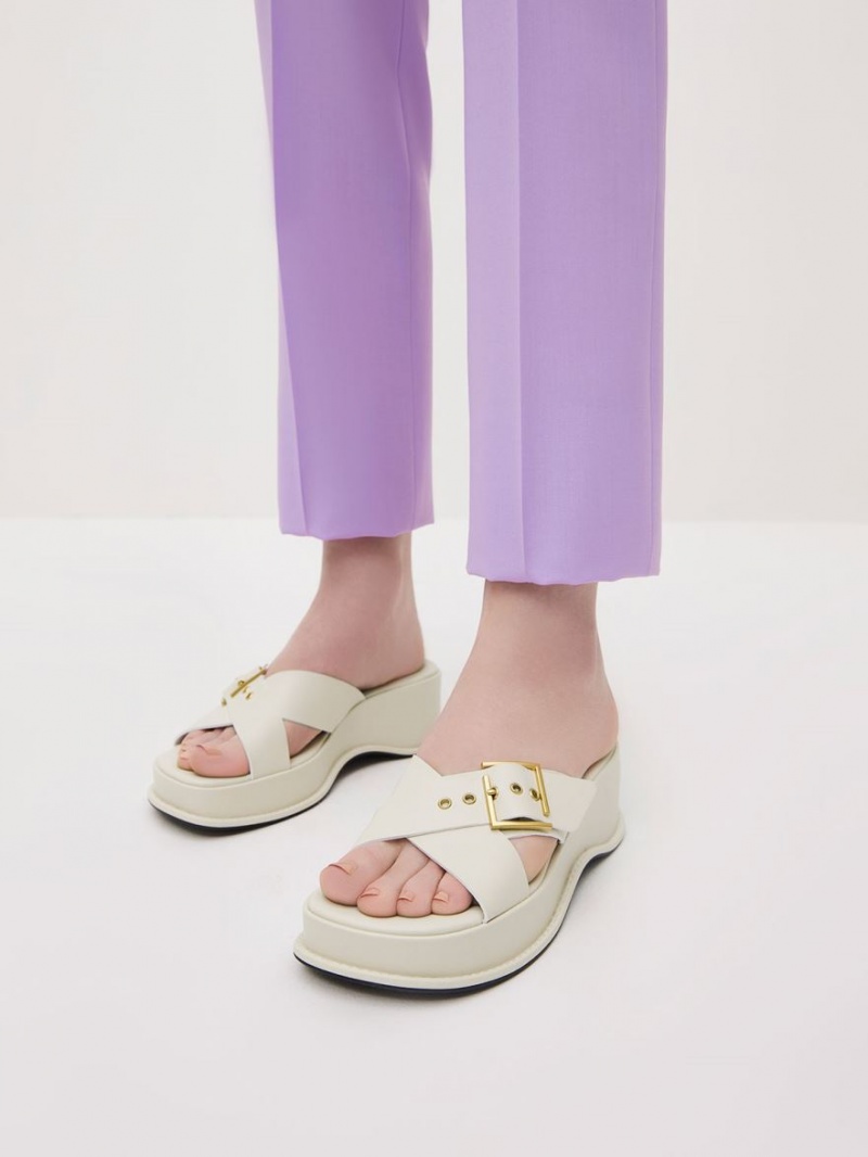 Πεδιλα Πλατφορμεσ Charles And Keith Buckled Crossover ασπρα | 47386-QZBU