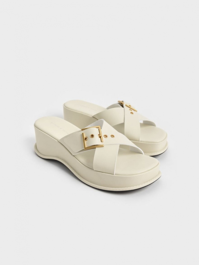 Πεδιλα Πλατφορμεσ Charles And Keith Buckled Crossover ασπρα | 47386-QZBU