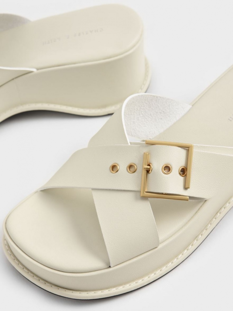 Πεδιλα Πλατφορμεσ Charles And Keith Buckled Crossover ασπρα | 47386-QZBU