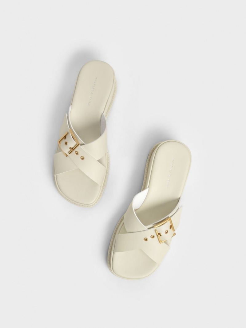 Πεδιλα Πλατφορμεσ Charles And Keith Buckled Crossover ασπρα | 47386-QZBU