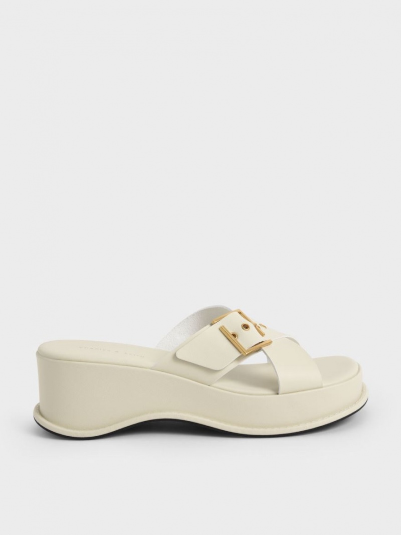 Πεδιλα Πλατφορμεσ Charles And Keith Buckled Crossover ασπρα | 47386-QZBU