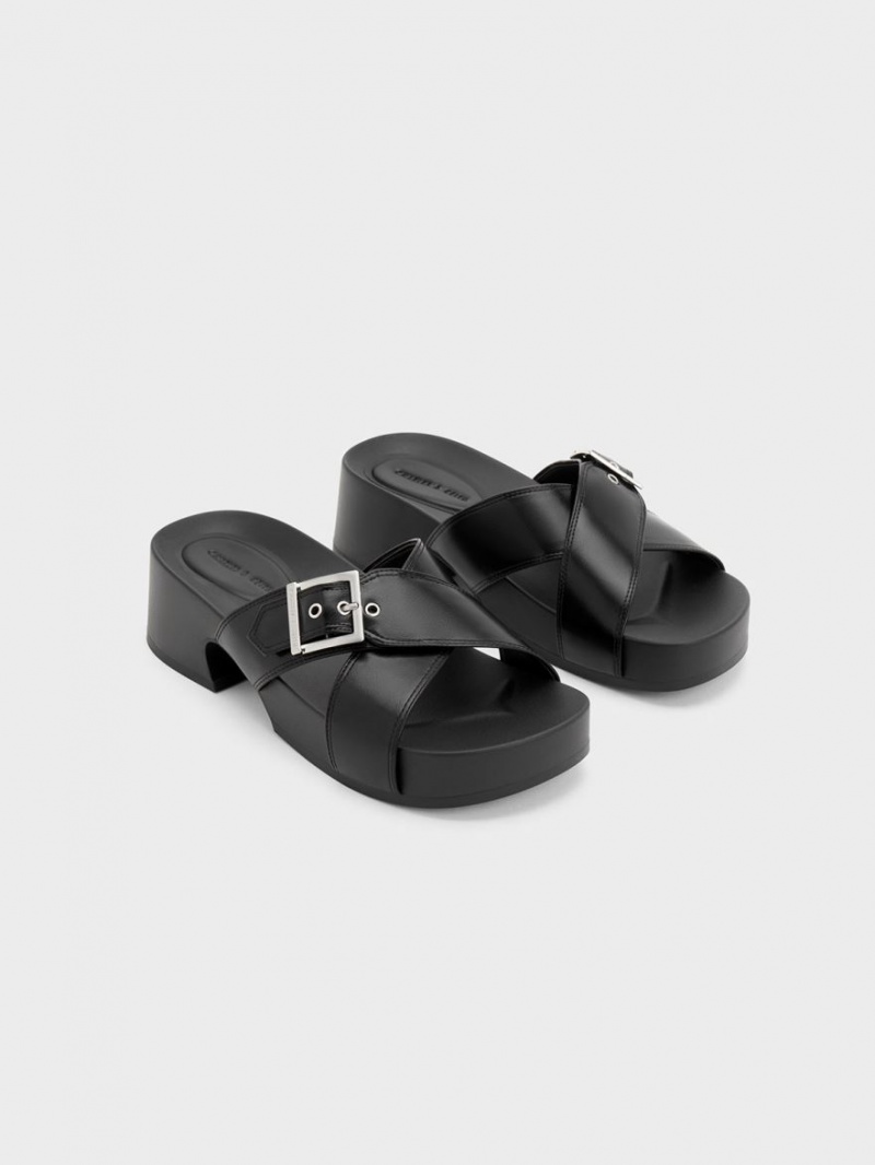 Πεδιλα Πλατφορμεσ Charles And Keith Buckled Crossover μαυρα | 31720-DKMQ