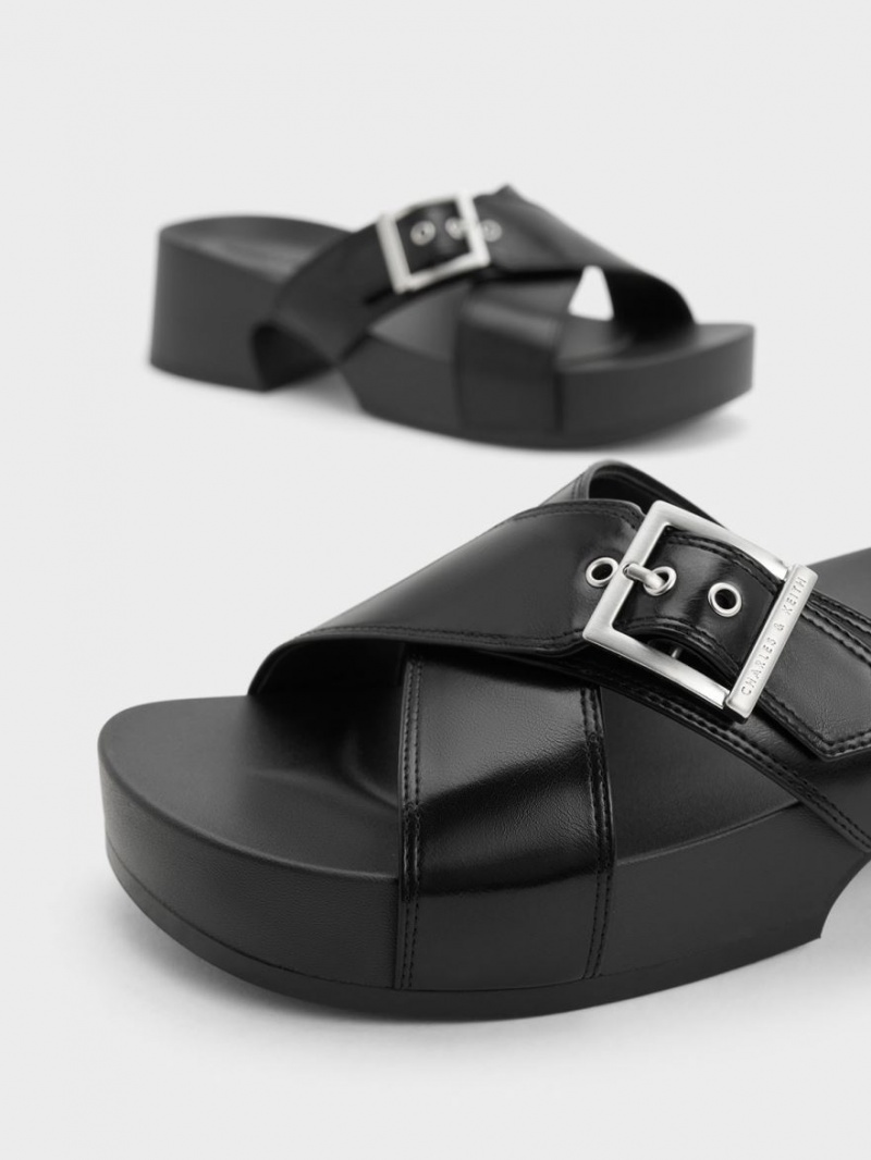Πεδιλα Πλατφορμεσ Charles And Keith Buckled Crossover μαυρα | 31720-DKMQ