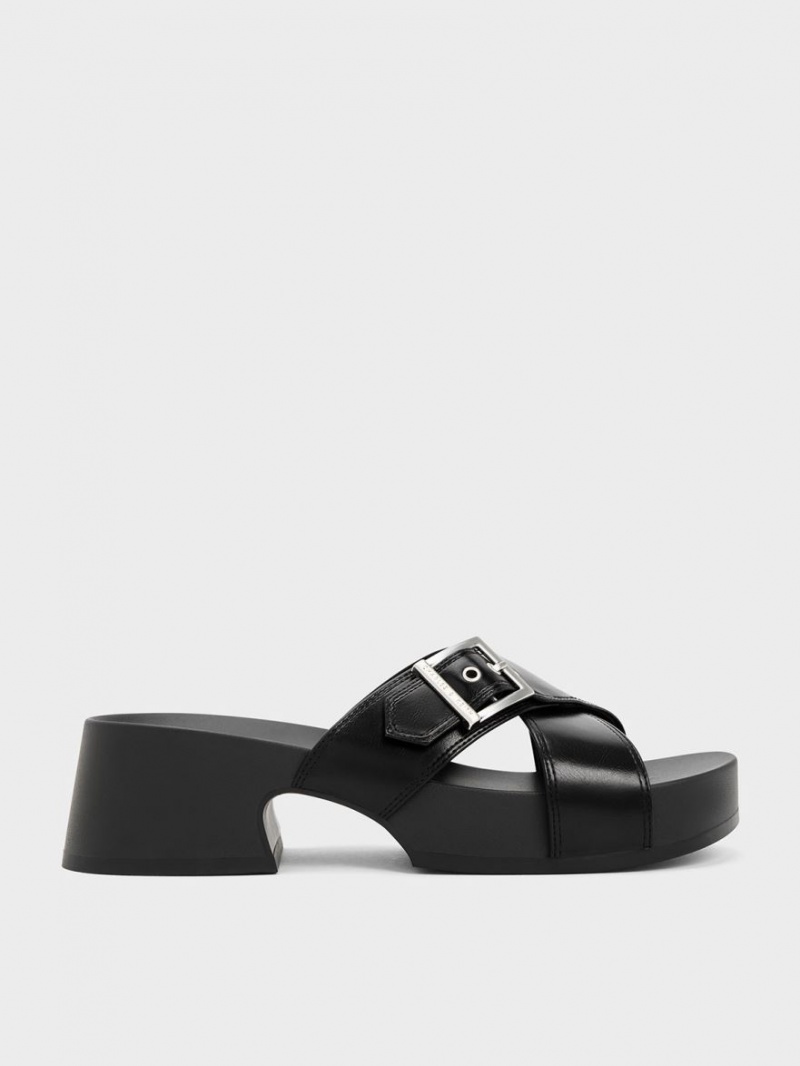 Πεδιλα Πλατφορμεσ Charles And Keith Buckled Crossover μαυρα | 31720-DKMQ