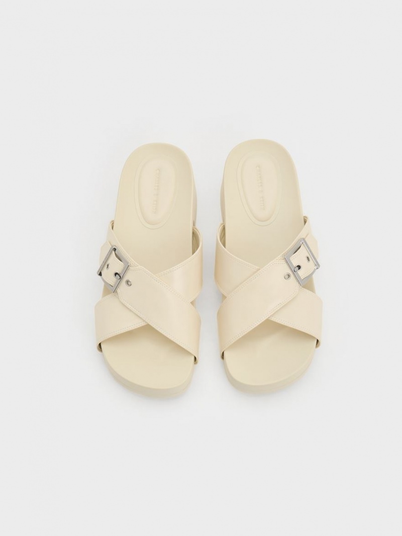 Πεδιλα Πλατφορμεσ Charles And Keith Buckled Crossover κρέμα | 16942-ZKOT