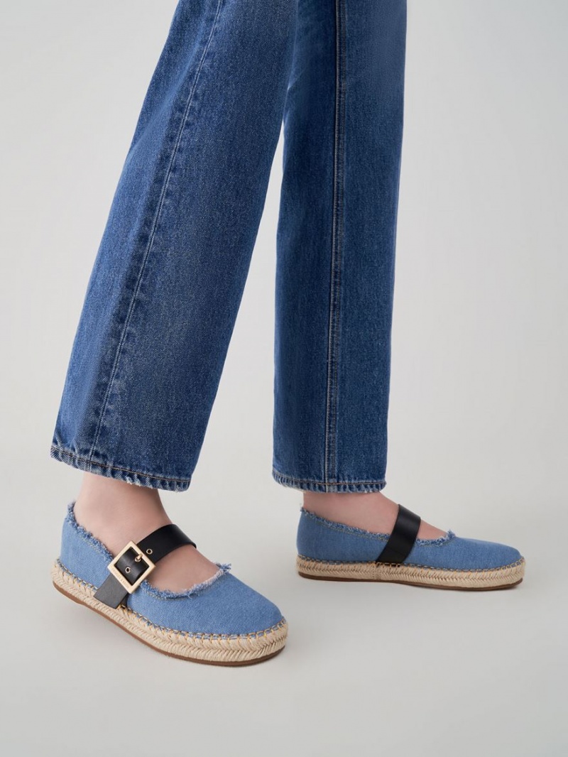 Παπουτσια Μπαλαρινεσ Charles And Keith Buckled Denim εσπαντριγιεσ μπλε | 18573-SKDM