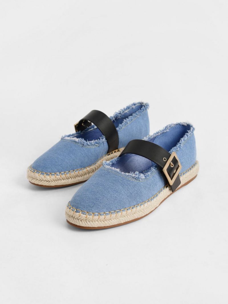 Παπουτσια Μπαλαρινεσ Charles And Keith Buckled Denim εσπαντριγιεσ μπλε | 18573-SKDM
