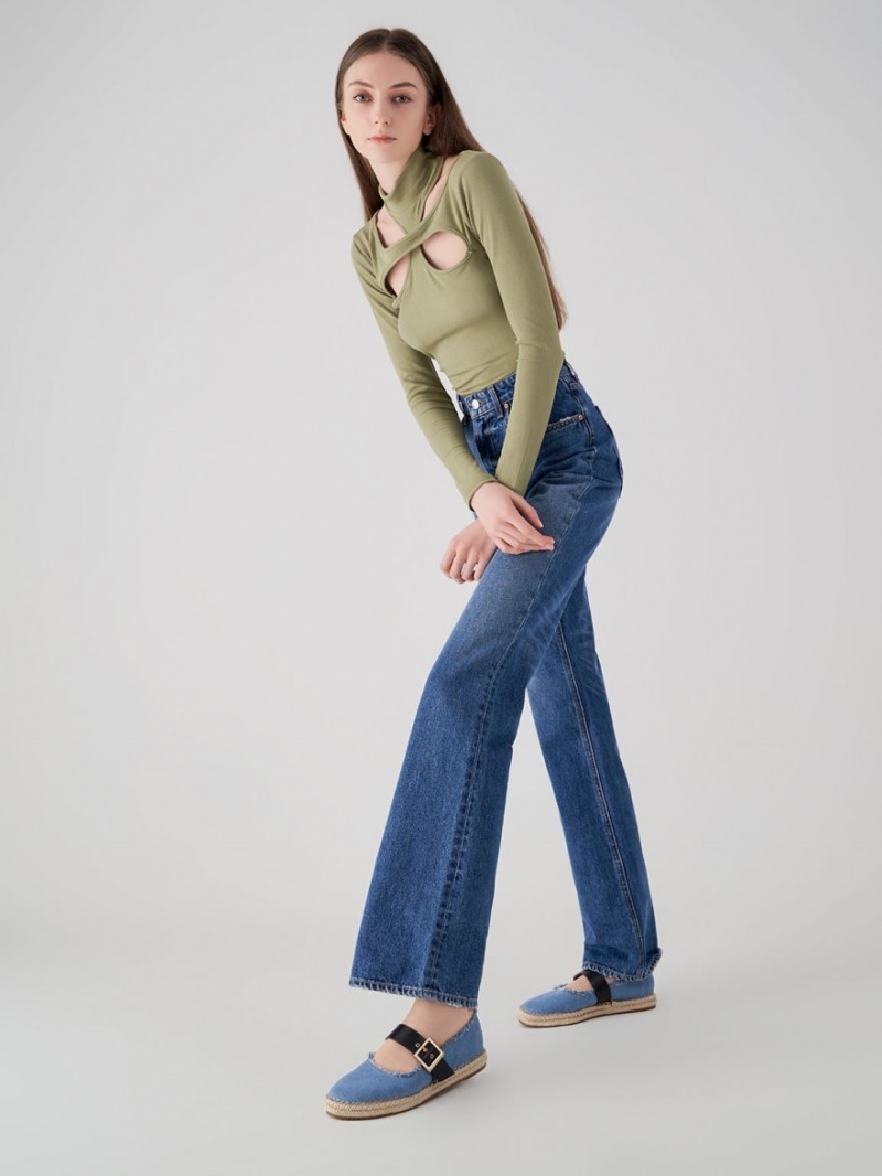 Παπουτσια Μπαλαρινεσ Charles And Keith Buckled Denim εσπαντριγιεσ μπλε | 18573-SKDM