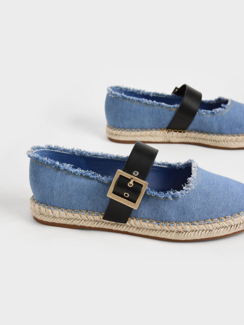 Παπουτσια Μπαλαρινεσ Charles And Keith Buckled Denim εσπαντριγιεσ μπλε | 18573-SKDM