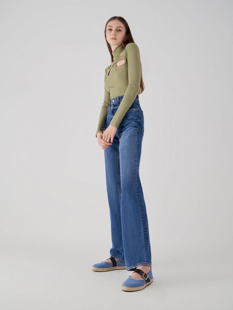 Παπουτσια Μπαλαρινεσ Charles And Keith Buckled Denim εσπαντριγιεσ μπλε | 18573-SKDM
