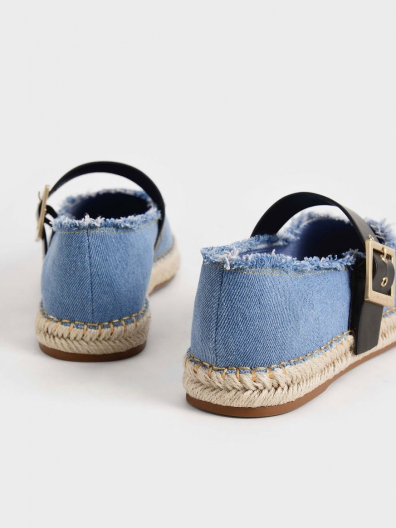 Παπουτσια Μπαλαρινεσ Charles And Keith Buckled Denim εσπαντριγιεσ μπλε | 18573-SKDM