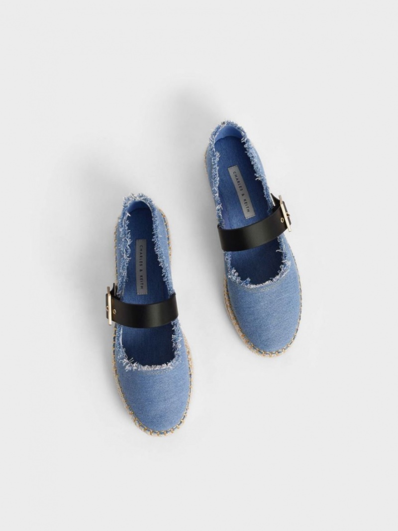Παπουτσια Μπαλαρινεσ Charles And Keith Buckled Denim εσπαντριγιεσ μπλε | 18573-SKDM