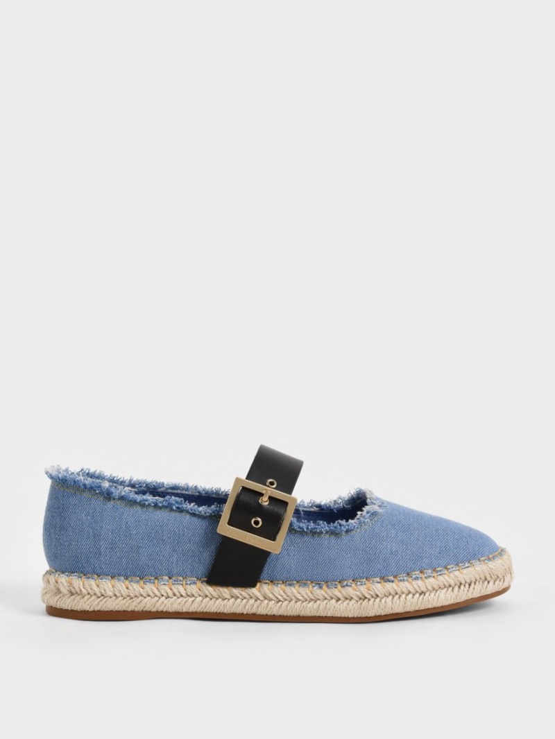 Παπουτσια Μπαλαρινεσ Charles And Keith Buckled Denim εσπαντριγιεσ μπλε | 18573-SKDM