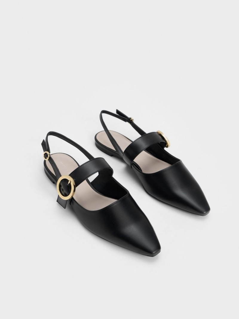 Παπουτσια Μπαλαρινεσ Charles And Keith Buckled λουρακια Slingback μαυρα | 59728-OSXJ