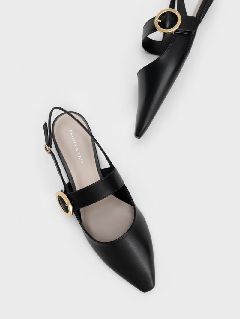 Παπουτσια Μπαλαρινεσ Charles And Keith Buckled λουρακια Slingback μαυρα | 59728-OSXJ