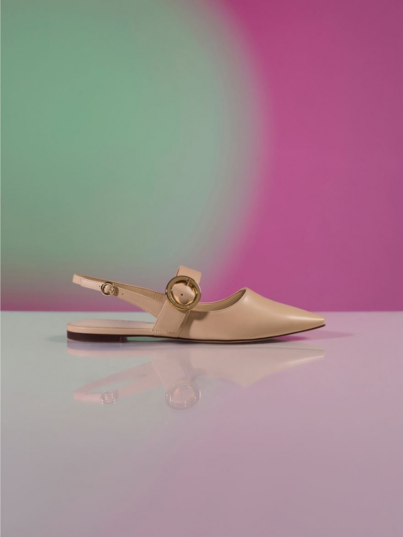Παπουτσια Μπαλαρινεσ Charles And Keith Buckled λουρακια Slingback Μπεζ | 08914-BHTN