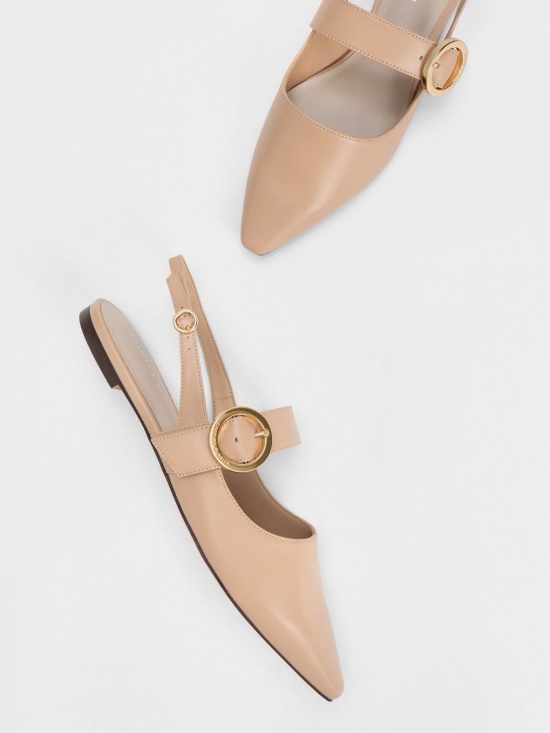 Παπουτσια Μπαλαρινεσ Charles And Keith Buckled λουρακια Slingback Μπεζ | 08914-BHTN