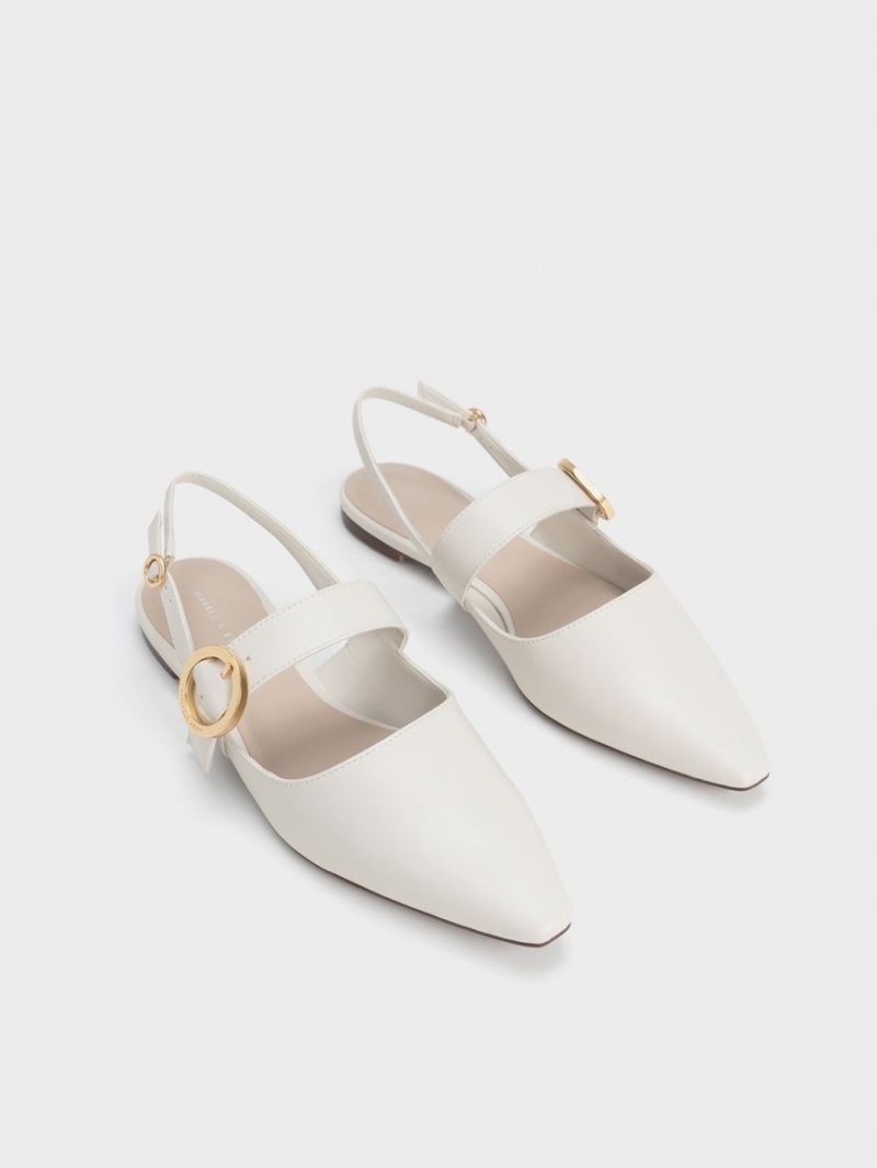 Παπουτσια Μπαλαρινεσ Charles And Keith Buckled λουρακια Slingback ασπρα | 43679-VXQR