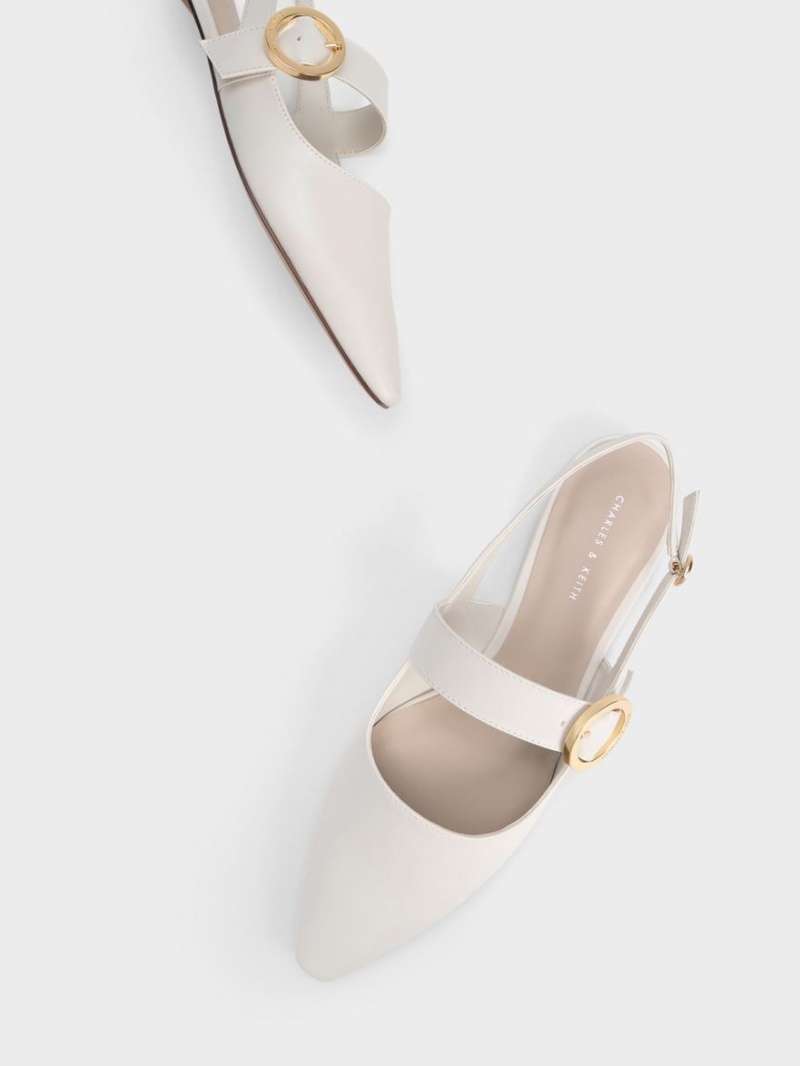 Παπουτσια Μπαλαρινεσ Charles And Keith Buckled λουρακια Slingback ασπρα | 43679-VXQR