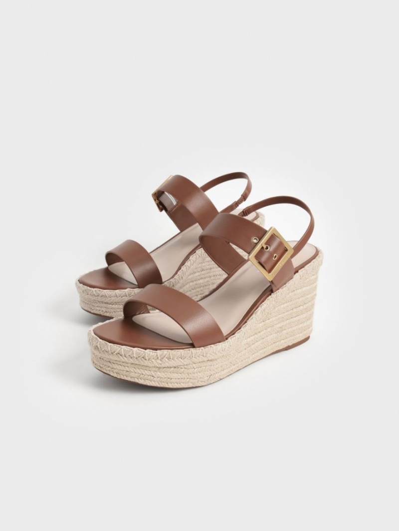 παπουτσια πλατφορμα Charles And Keith Buckled εσπαντριγιεσ καφε | 19307-EOJT