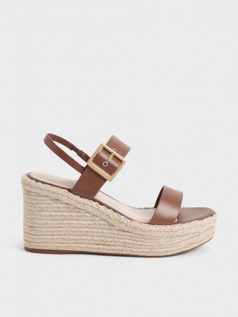 παπουτσια πλατφορμα Charles And Keith Buckled εσπαντριγιεσ καφε | 19307-EOJT