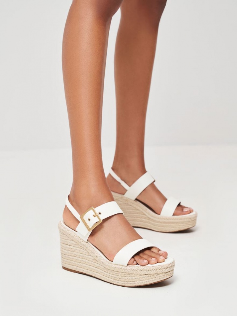παπουτσια πλατφορμα Charles And Keith Buckled εσπαντριγιεσ ασπρα | 19567-LHBV