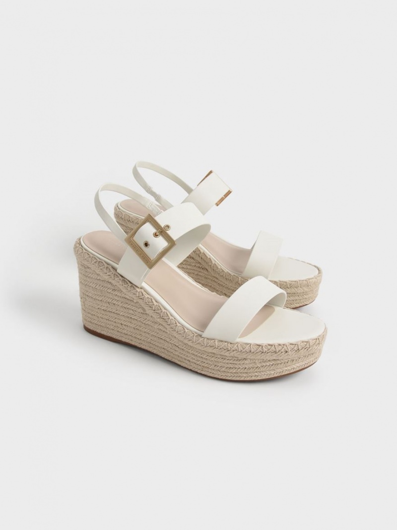 παπουτσια πλατφορμα Charles And Keith Buckled εσπαντριγιεσ ασπρα | 19567-LHBV