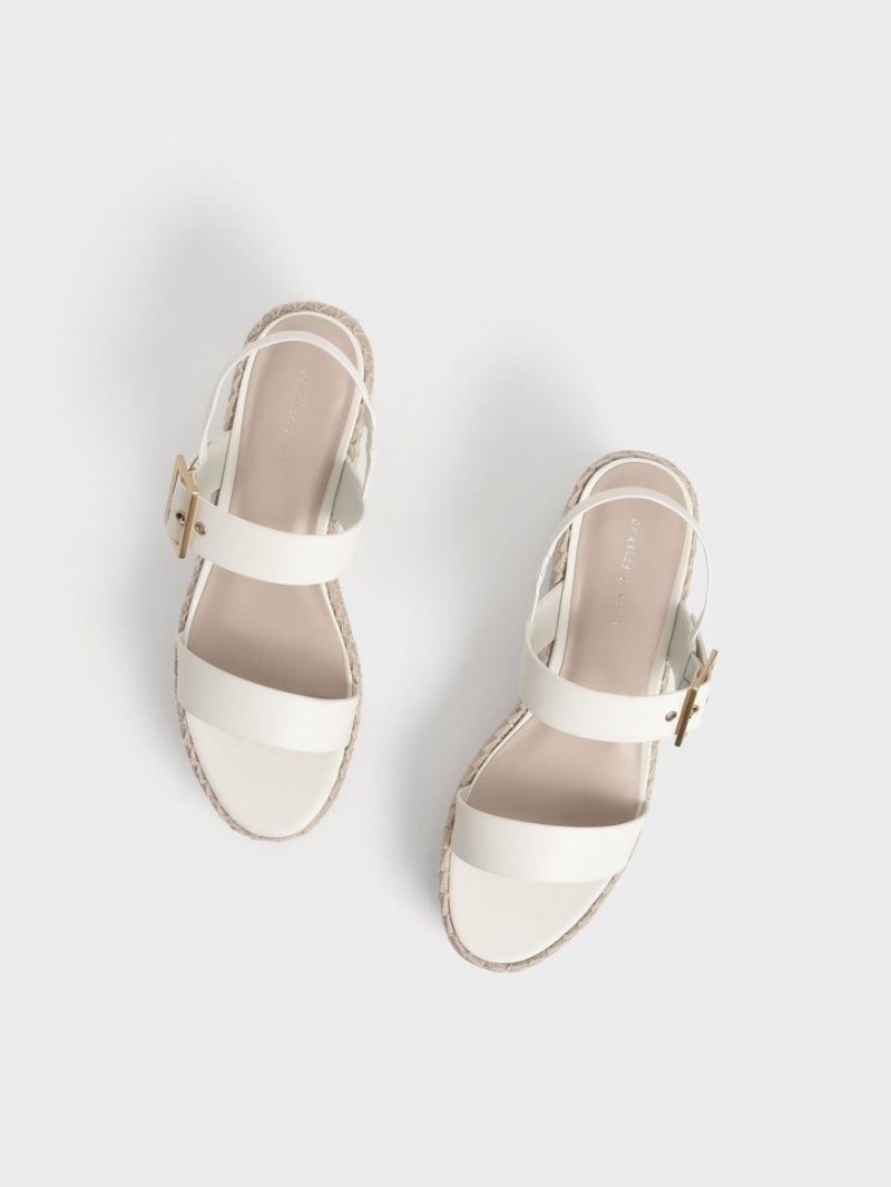 παπουτσια πλατφορμα Charles And Keith Buckled εσπαντριγιεσ ασπρα | 19567-LHBV