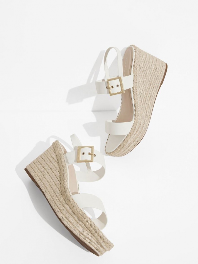 παπουτσια πλατφορμα Charles And Keith Buckled εσπαντριγιεσ ασπρα | 19567-LHBV