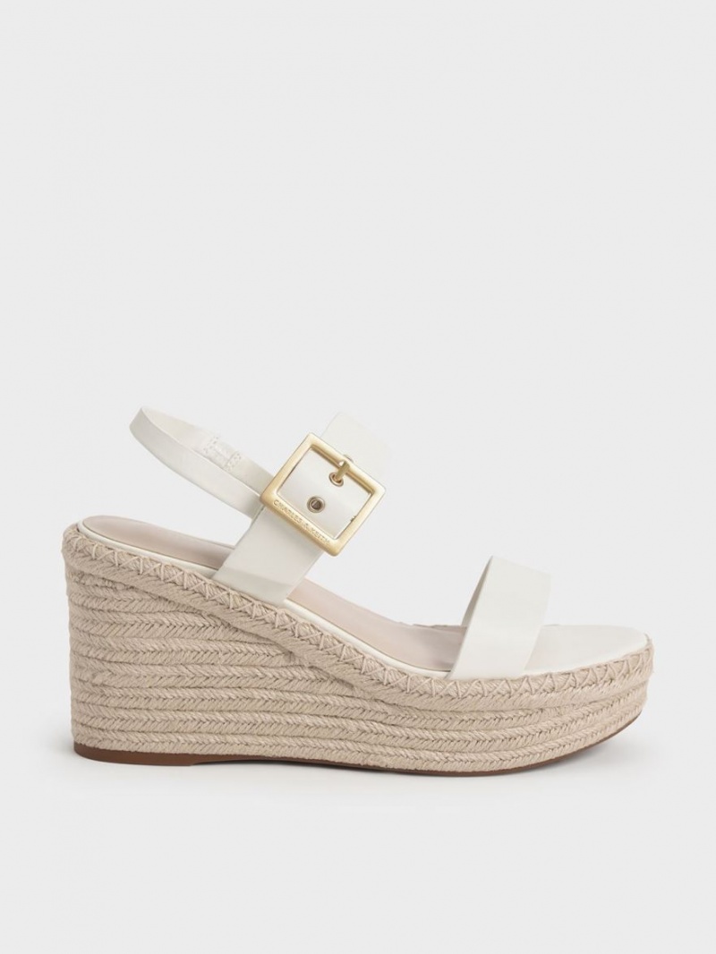παπουτσια πλατφορμα Charles And Keith Buckled εσπαντριγιεσ ασπρα | 19567-LHBV