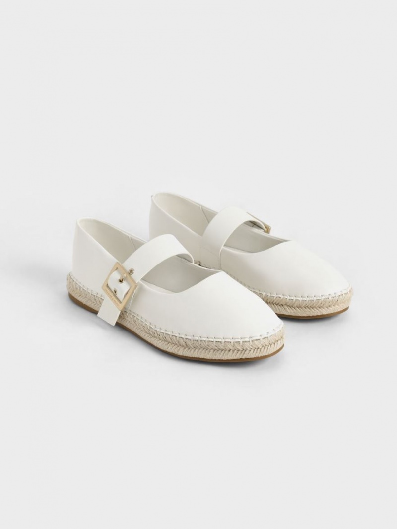 Παπουτσια Μπαλαρινεσ Charles And Keith Buckled εσπαντριγιεσ ασπρα | 27539-RYUV