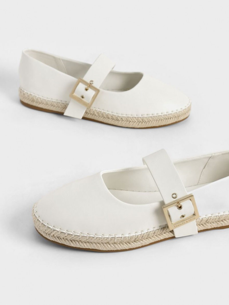 Παπουτσια Μπαλαρινεσ Charles And Keith Buckled εσπαντριγιεσ ασπρα | 27539-RYUV
