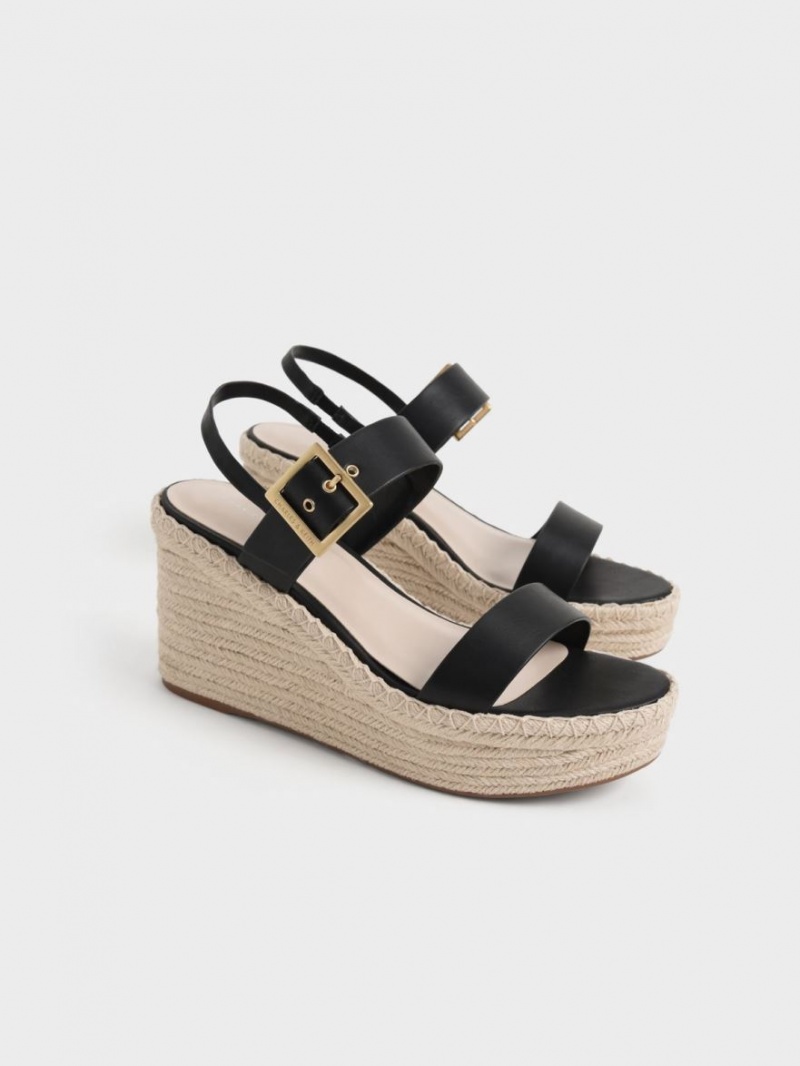 παπουτσια πλατφορμα Charles And Keith Buckled εσπαντριγιεσ μαυρα | 38017-ALOH