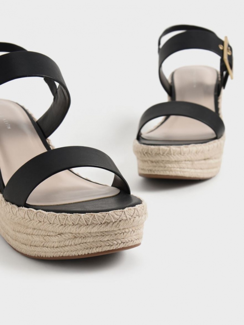 παπουτσια πλατφορμα Charles And Keith Buckled εσπαντριγιεσ μαυρα | 38017-ALOH