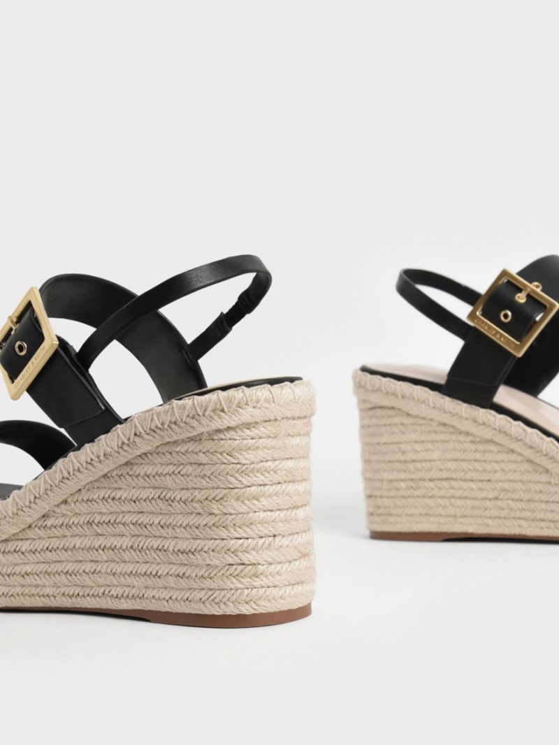 παπουτσια πλατφορμα Charles And Keith Buckled εσπαντριγιεσ μαυρα | 38017-ALOH