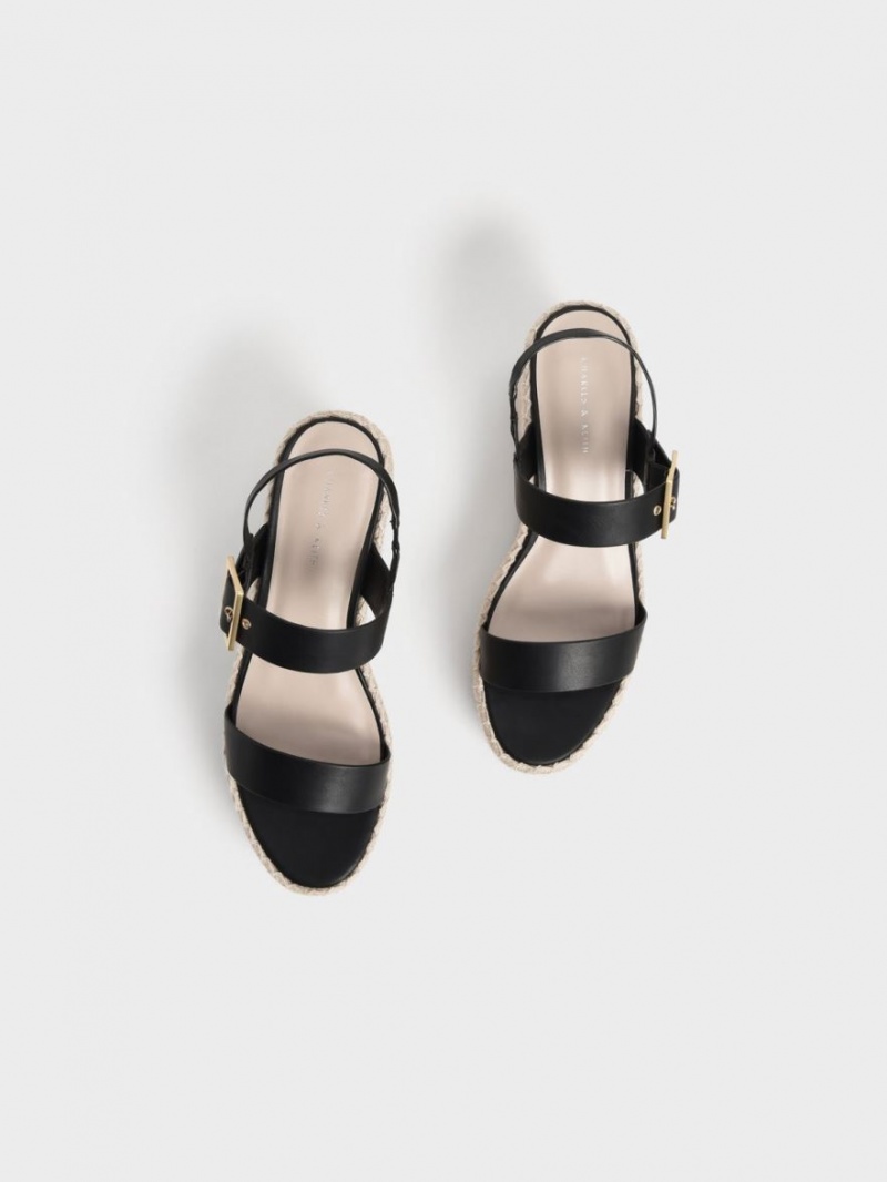 παπουτσια πλατφορμα Charles And Keith Buckled εσπαντριγιεσ μαυρα | 38017-ALOH